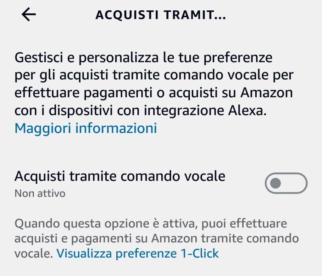 disattiva acquisti vocali alexa